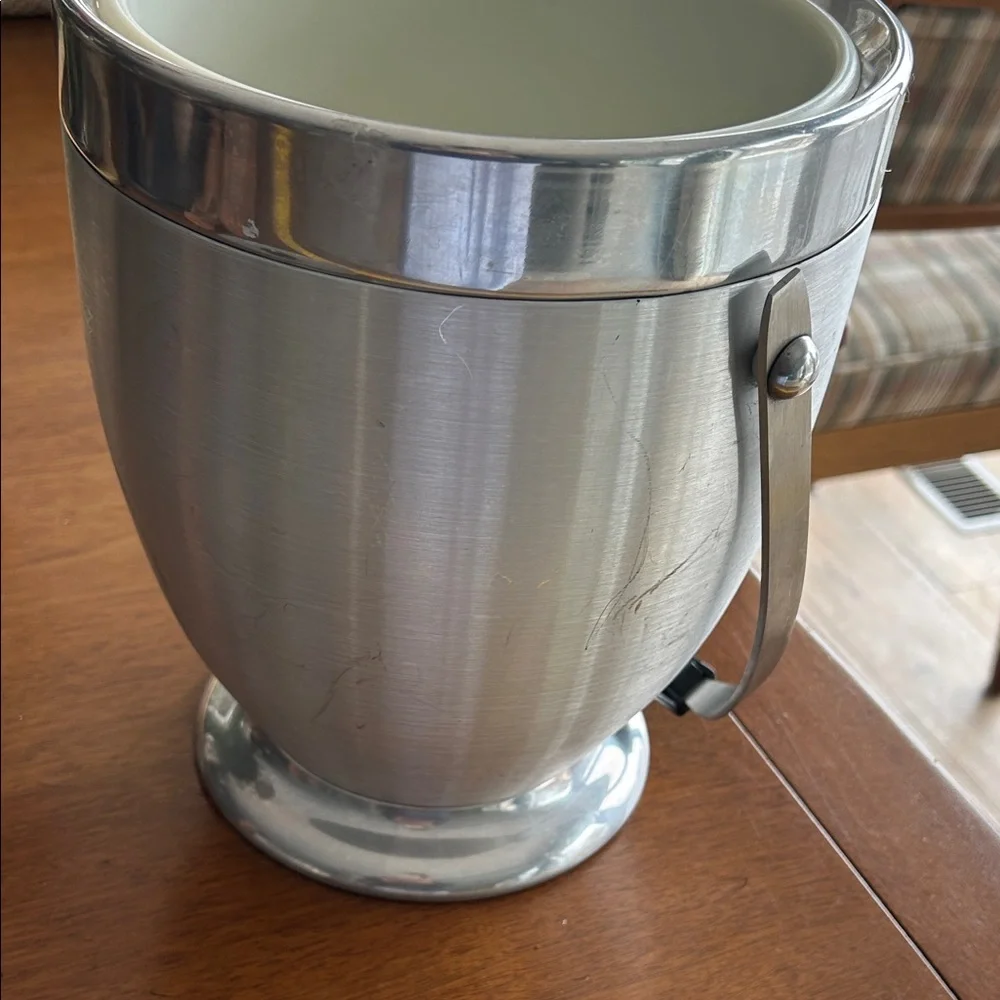Vintage Stainless Steel Ice Bucket with Black and Gold Accents